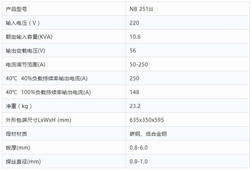 多特蒙德中文NB 251III焊机技术参数